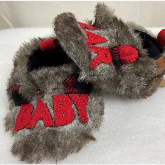 Baby DearFoams Fuzzy Bear Furry 6-9 Months Spell Out Slippers - Picture 1 of 6